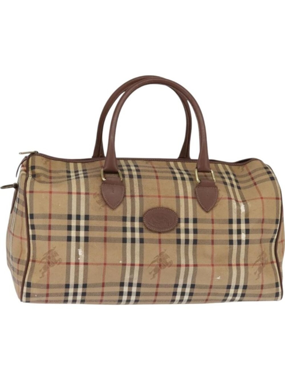 Burberrys Nova Check Boston Bag PVC Beige Gold